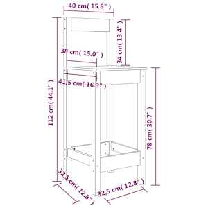Barski stol 2 kosa 40x41,5x112 cm trdna borovina - slika 8