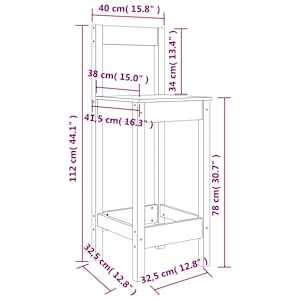 Barski stol 2 kosa črne barve 40x41,5x112 cm trdna borovina - slika 8