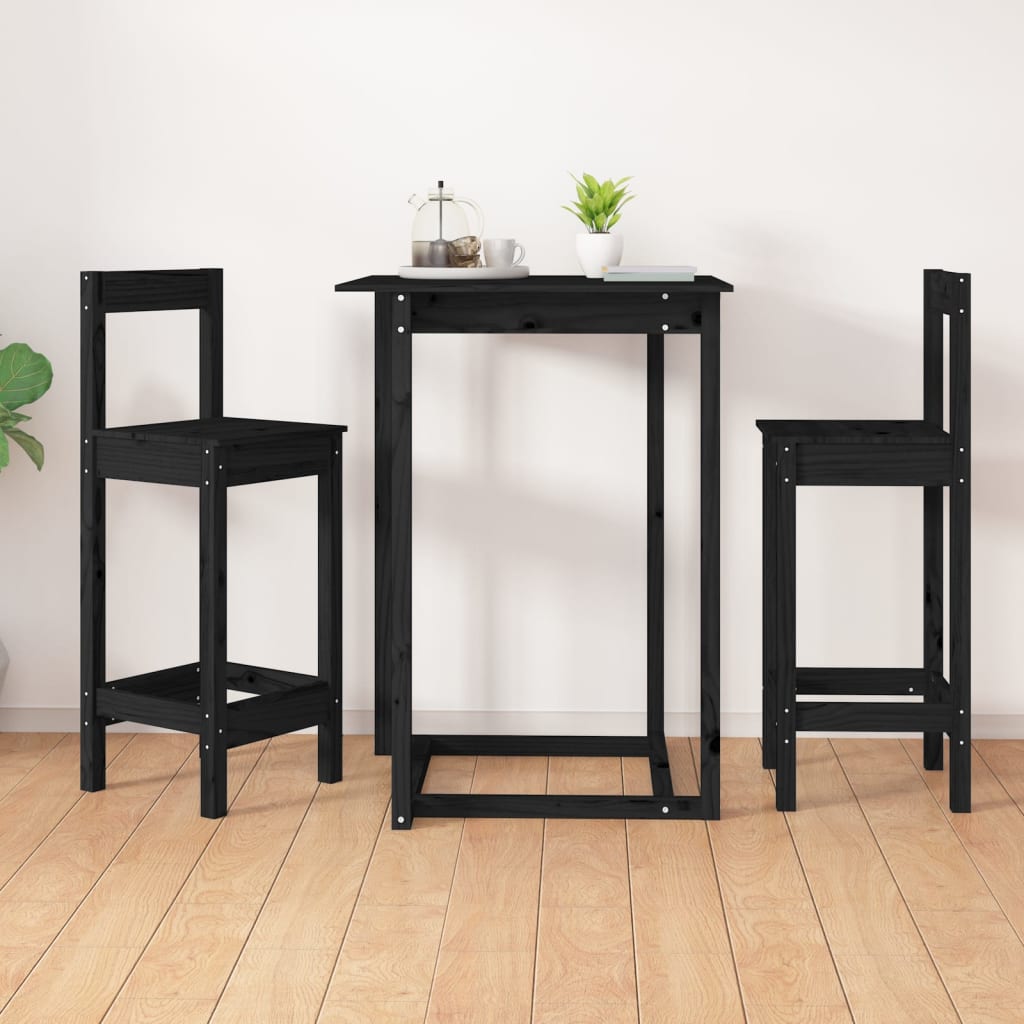 vidaXL Scaune de bar, 2 buc., negru, 40x41,5x112 cm, lemn masiv pin