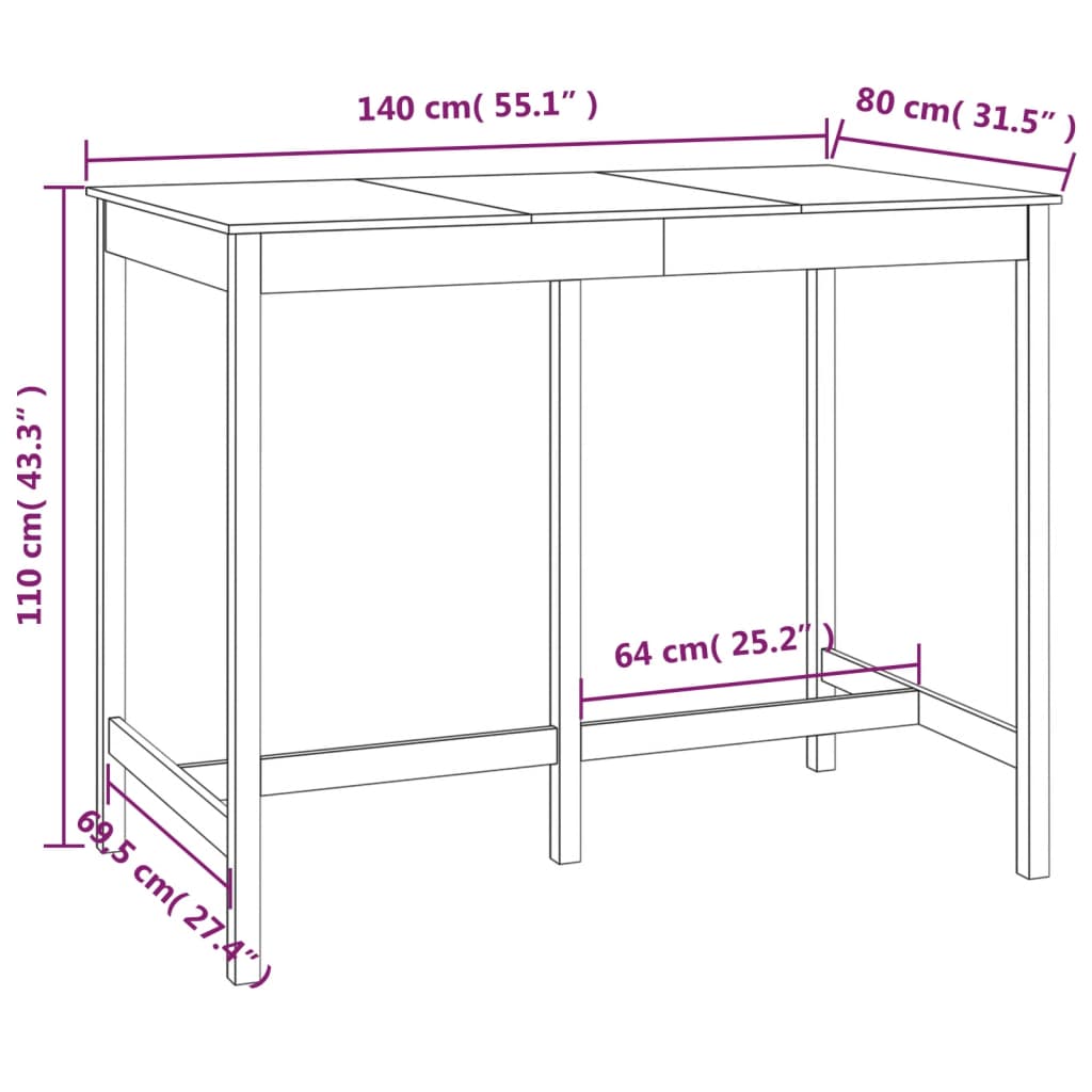  Barový stolík 140x80x110 cm borovicový masív