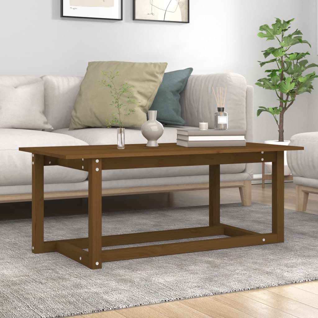 vidaXL Stolik kawowy, miodowy brz, 110x55x45 cm, lite drewno sosnowe