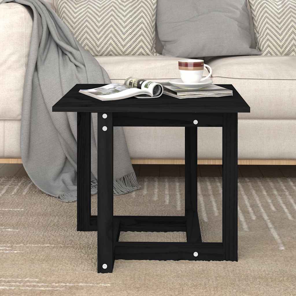 Sofabord Massivt Fyrretræ - Sort / 50 x 50 x 45 cm
