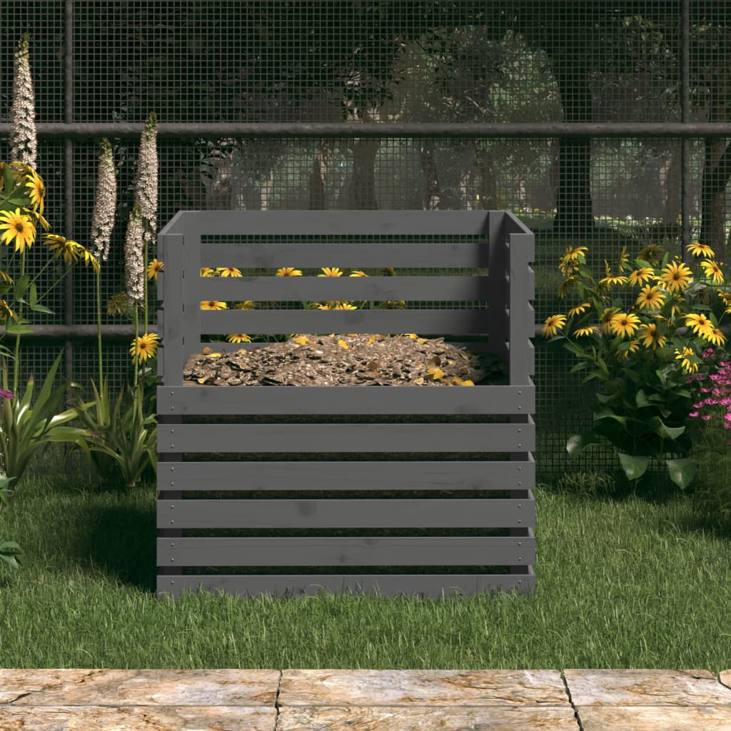 vidaXL szürke tömör fenyőfa komposztáló 80 x 80 x 78 cm