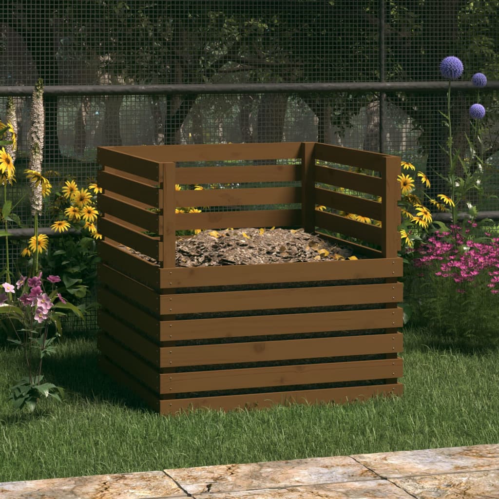 15: vidaXL kompostbeholder 80x80x78 cm massivt fyrretræ gyldenbrun