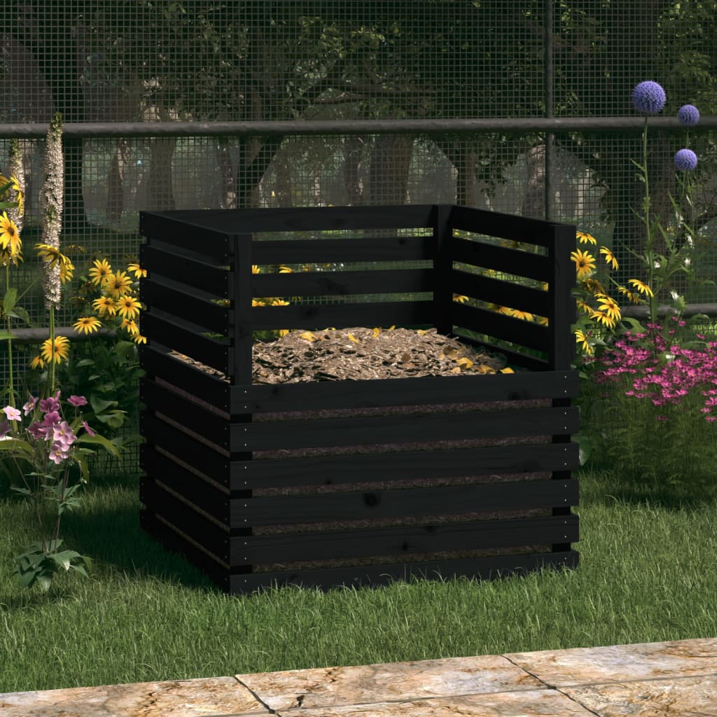 vidaXL Compostor, negru, 80x80x78 cm, lemn masiv de pin