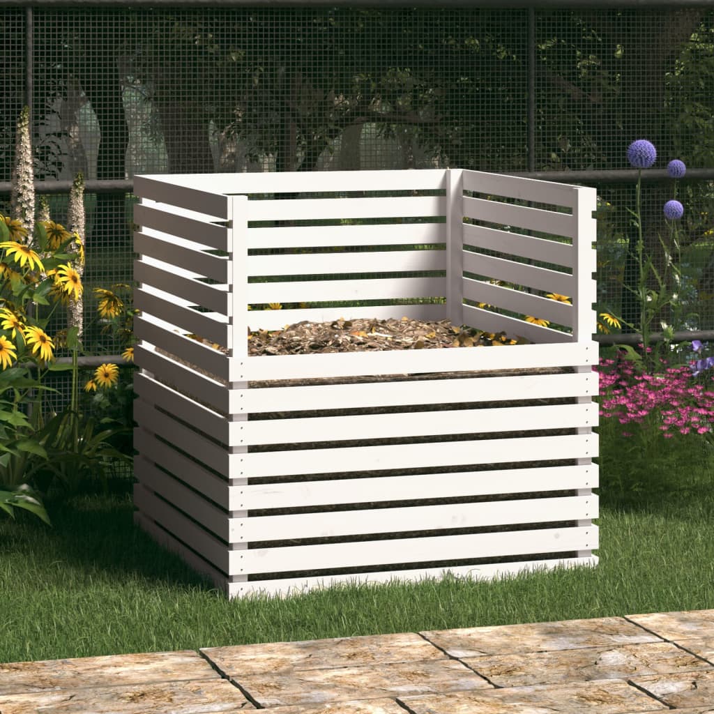 vidaXL kompostbeholder 100x100x102 cm massivt fyrretræ hvid