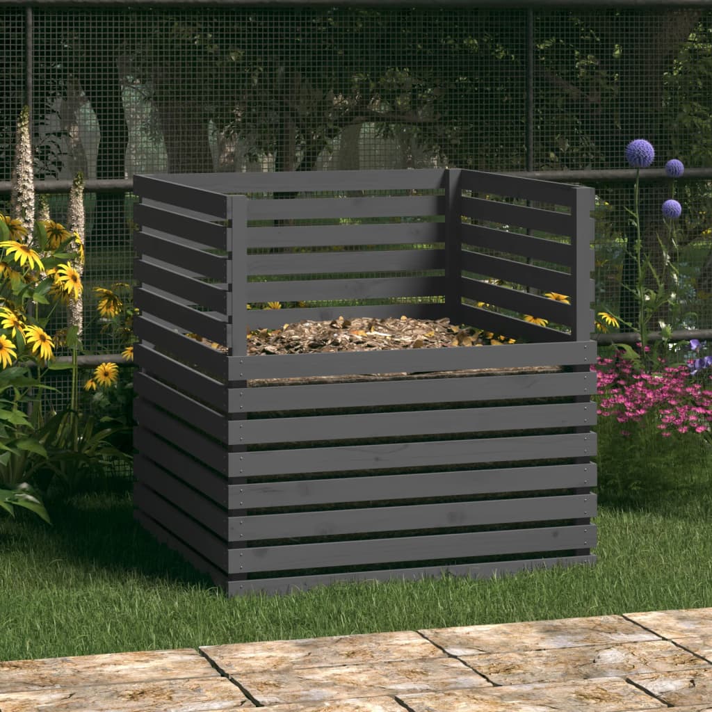 4: vidaXL kompostbeholder 100x100x102 cm massivt fyrretræ grå