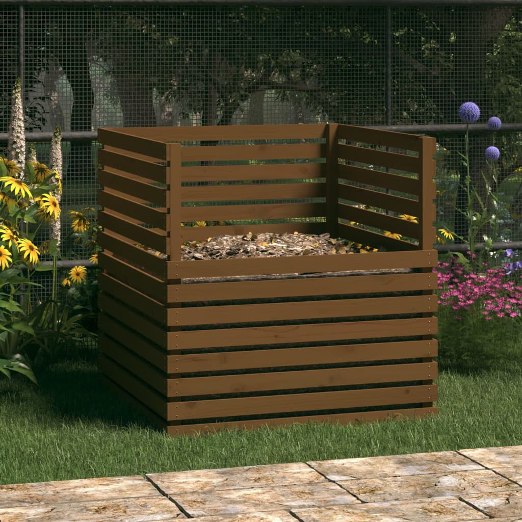 vidaXL kompostbeholder 100x100x102 cm massivt fyrretræ gyldenbrun