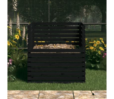 vidaXL Komposto dėžė, juoda, 100x100x102cm, pušies medienos masyvas