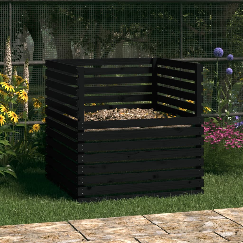 vidaXL kompostbeholder 100x100x102 cm massivt fyrretræ sort