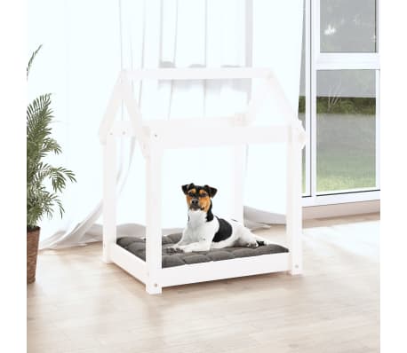 vidaXL Pat pentru c&acirc;ini, alb, 61x50x70 cm, lemn masiv de pin
