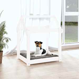 vidaXL Pat pentru c&acirc;ini, alb, 61x50x70 cm, lemn masiv de pin