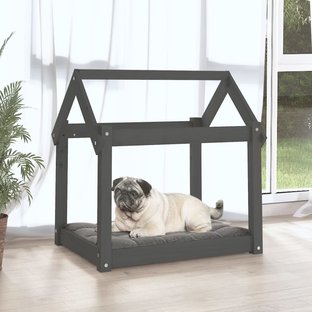 vidaXL szürke tömör fenyőfa kutyaágy 71x55x70 cm