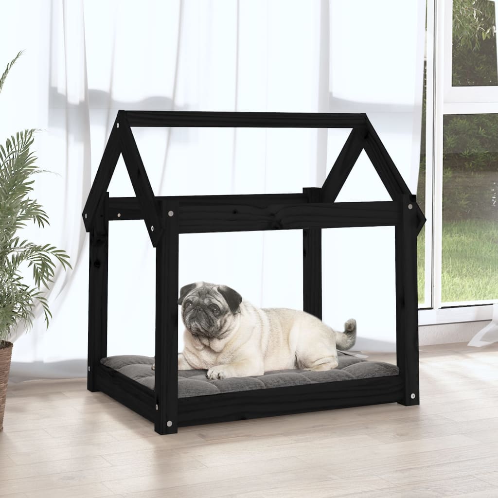 vidaXL Hondenmand 71x55x70 cm massief grenenhout zwart afbeelding