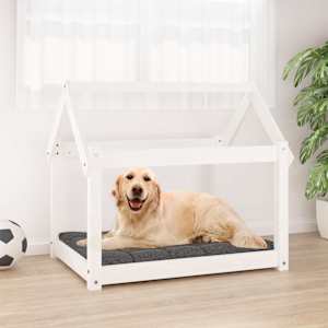 Pasja postelja bel 81x60x70 cm trdna borovina