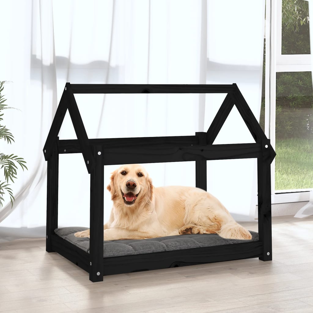 vidaXL Hondenmand 81x60x70 cm massief grenenhout zwart afbeelding
