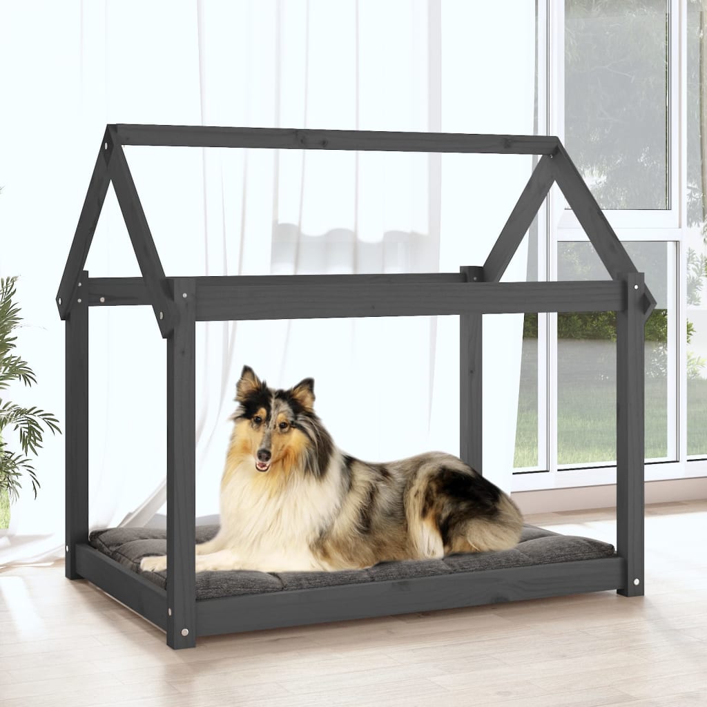 vidaXL Pat pentru câini, gri, 101 x 70 x 90 cm, lemn masiv de pin