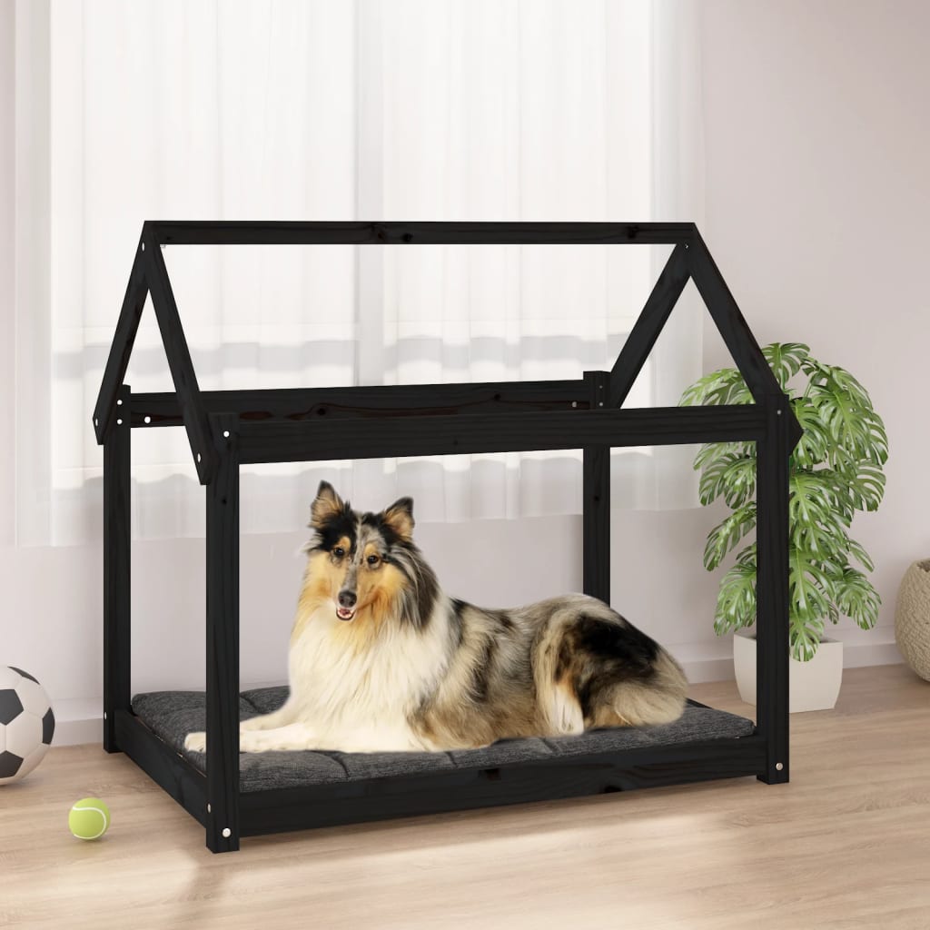 vidaXL Lit pour chien Noir 101x70x90 cm Bois de pin solide