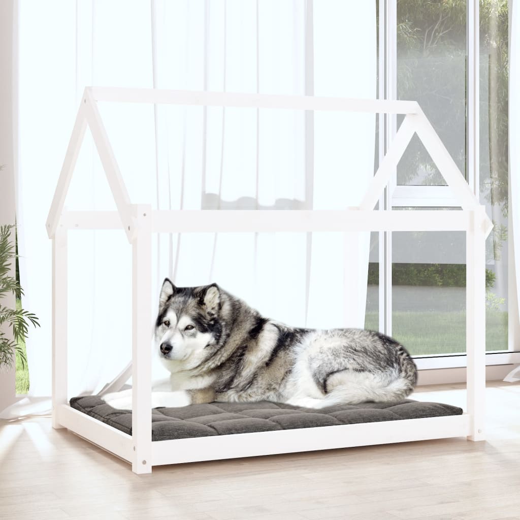 vidaXL Hondenmand 111x80x100 cm massief grenenhout wit afbeelding