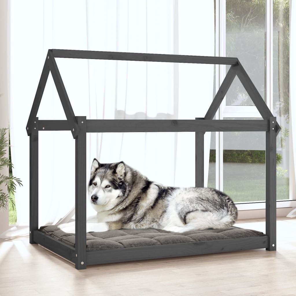  Posteľ pre psa sivá 111x80x100 cm borovicový masív