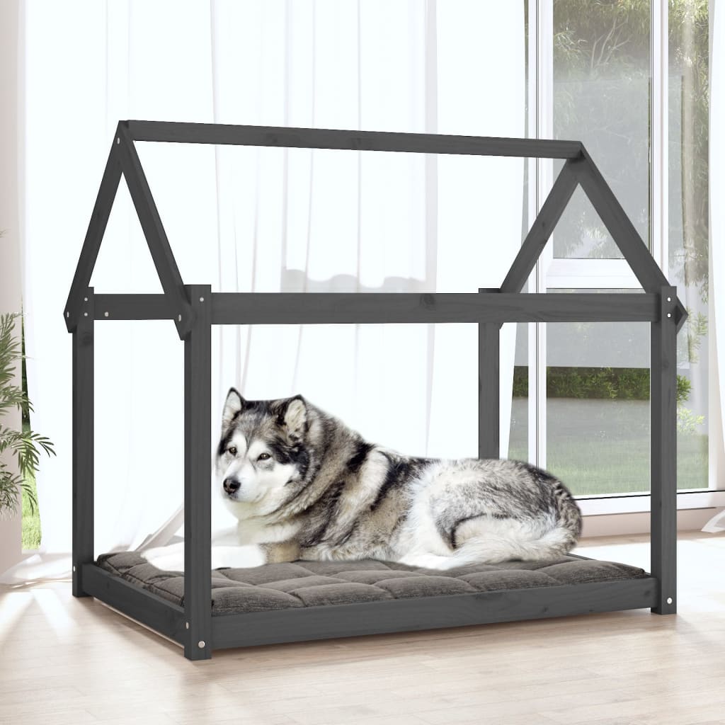 vidaXL Hondenmand 111x80x100 cm massief grenenhout grijs afbeelding
