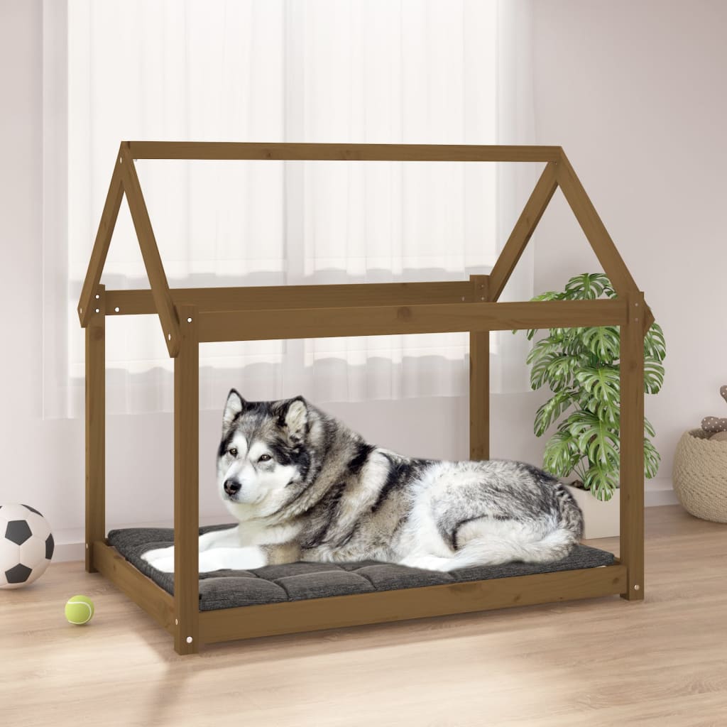 vidaXL hundeseng 111x80x100 cm massivt fyrretræ gyldenbrun