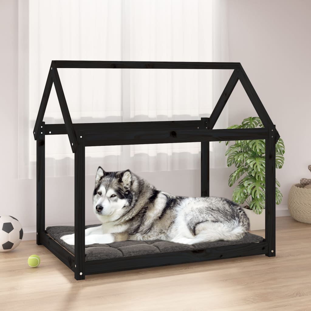 Lit en bois noir XXL pour chien - 110x80x100 cm