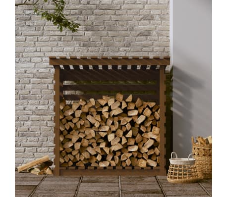 vidaXL Поставка за дърва за огрев, сива, 108x73x108 см, бор масив