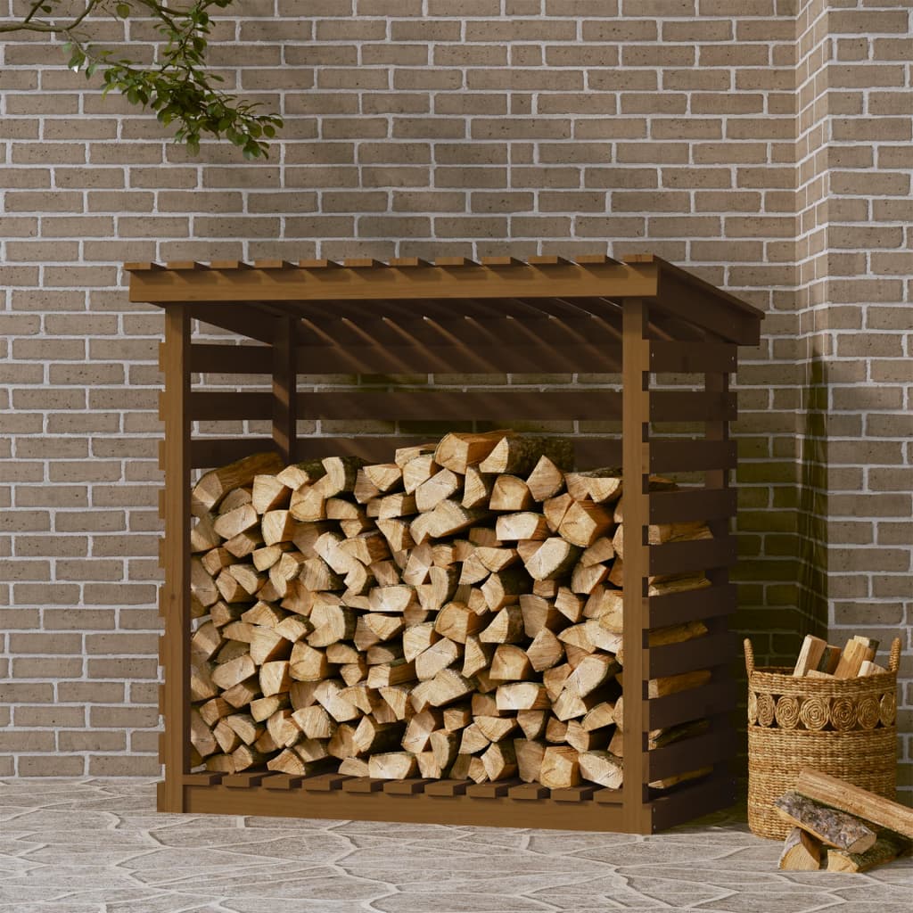 vidaXL Rastel lemne de foc, maro miere, 108x73x108 cm, lemn masiv pin