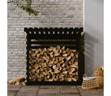 vidaXL Leñero de madera maciza de pino negro 108x73x108 cm