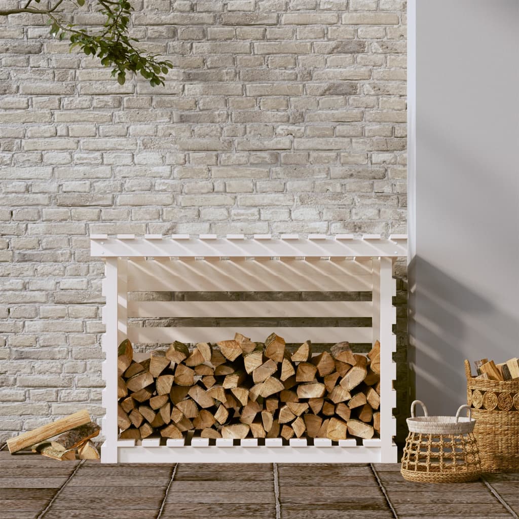 vidaXL Rastel pentru lemne de foc, alb, 108x73x79 cm, lemn masiv pin