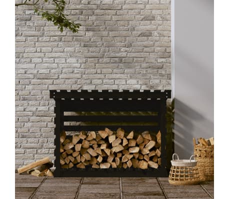 vidaXL Support pour bois de chauffage Noir 108x73x79 cm Bois de pin