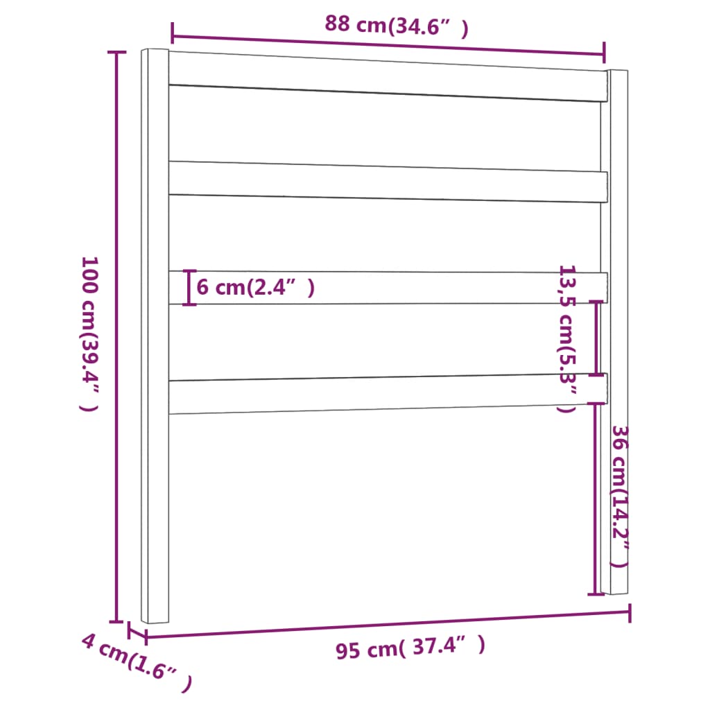 fekete tömör fenyőfa ágy fejtámla 95 x 4 x 100 cm