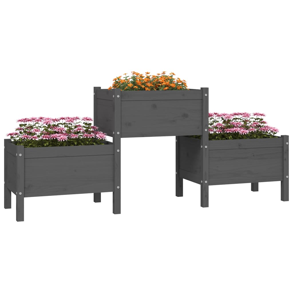 vidaXL Plantenbak 178,5x44x75 cm massief grenenhout grijs afbeelding