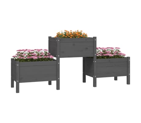 vidaXL Plantenbak 178,5x44x75 cm massief grenenhout grijs