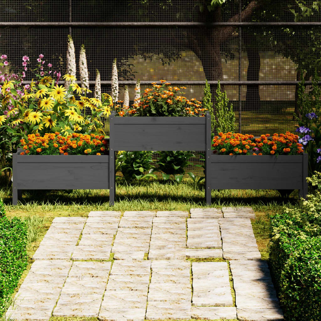 vidaXL Jardinieră, gri , 245,5x44x75 cm, lemn masiv de pin