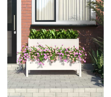 vidaXL Plantenbak 110x84x75 cm massief grenenhout wit
