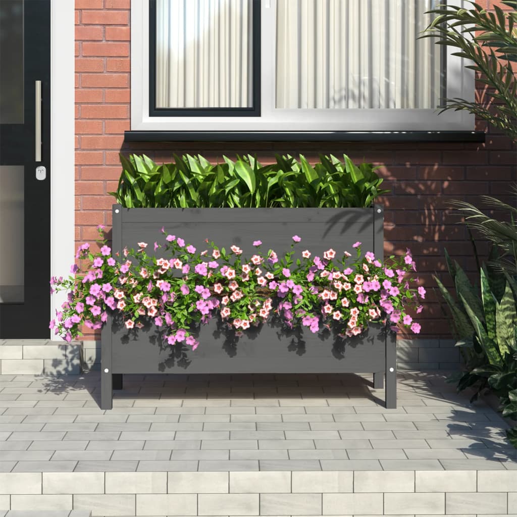 vidaXL Plantenbak 110x84x75 cm massief grenenhout grijs afbeelding