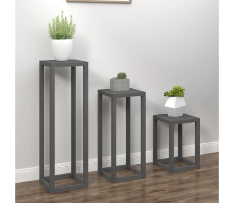 vidaXL 3 r&eacute;szes sz&uuml;rke t&ouml;m&ouml;r fenyőfa n&ouml;v&eacute;nytart&oacute;