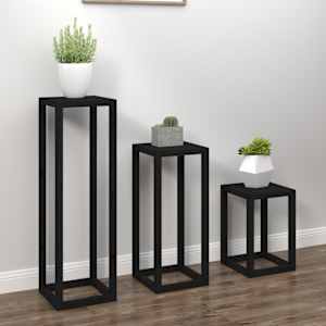 vidaXL Stovų augalams rinkinys, 3 dalių, juodas, pušies masyvas