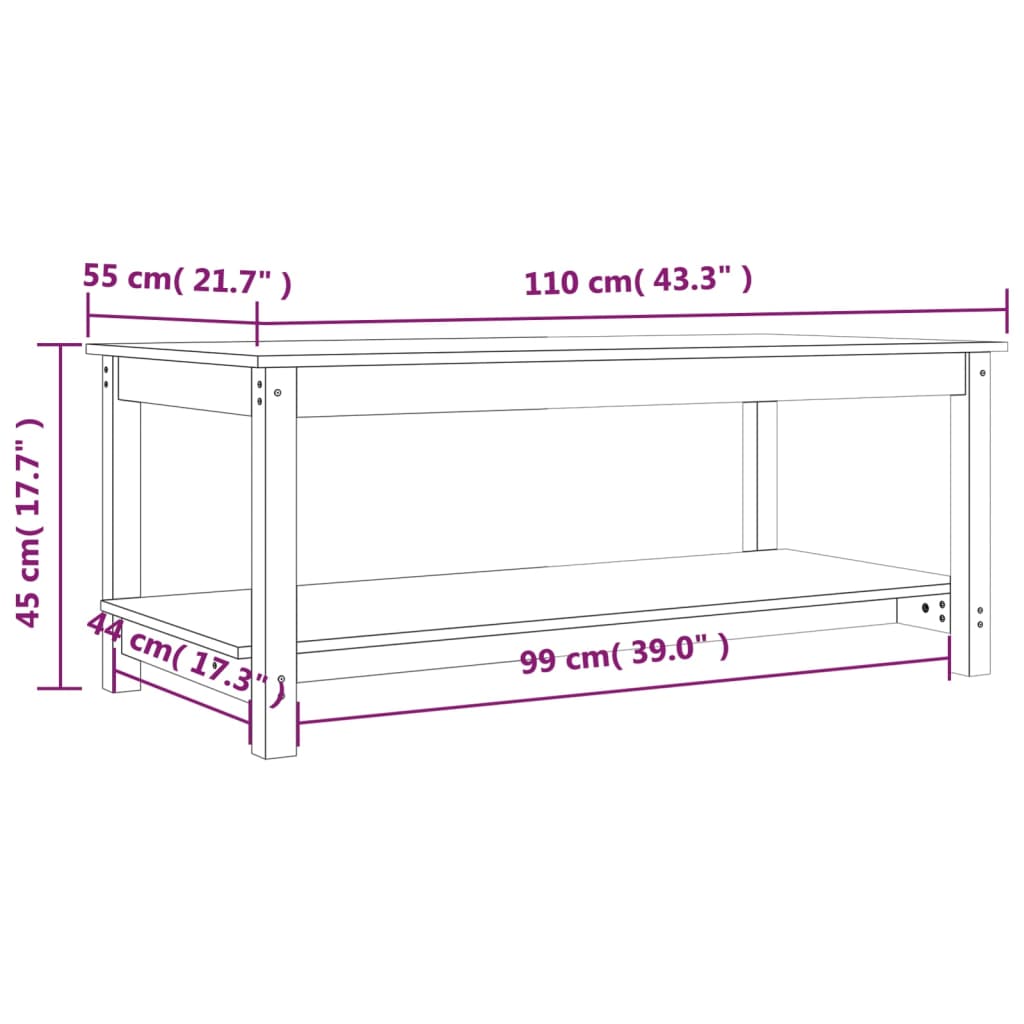 Konferenční stolek 110 x 55 x 45 cm masivní borové dřevo