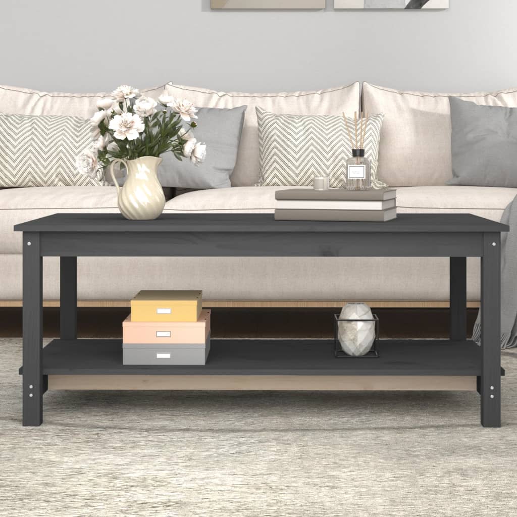 vidaXL Măsuță de cafea, gri, 110x55x45 cm, lemn masiv de pin 110x55x45 imagine noua 2022