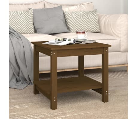 vidaXL kafijas galdiņ&scaron;, medus brūns, 50x50x45 cm, priedes masīvkoks