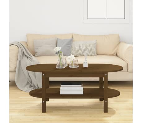 vidaXL Kavos staliukas, medaus rudas, 110x55x45cm, pu&scaron;ies masyvas