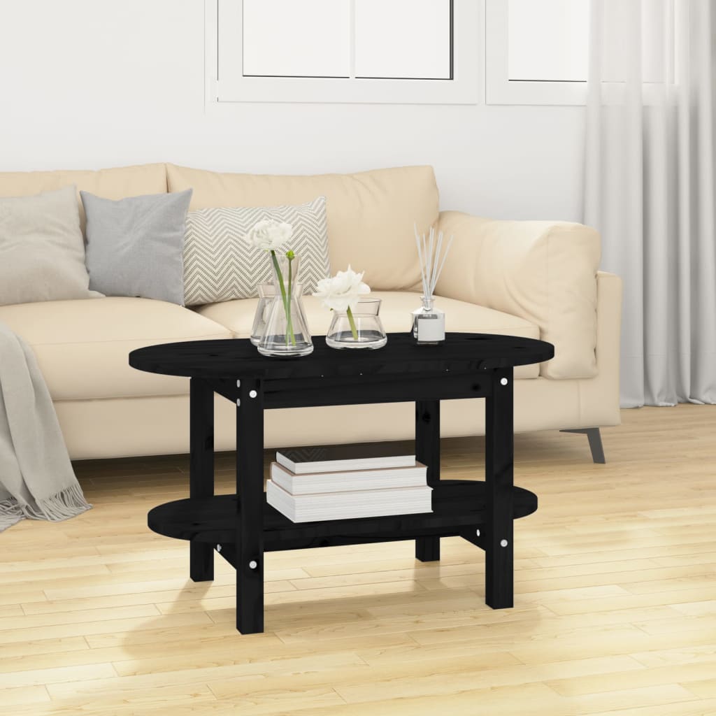 vida XL Couchtisch Schwarz 80x 45x 45 cm Massivholz Kiefer