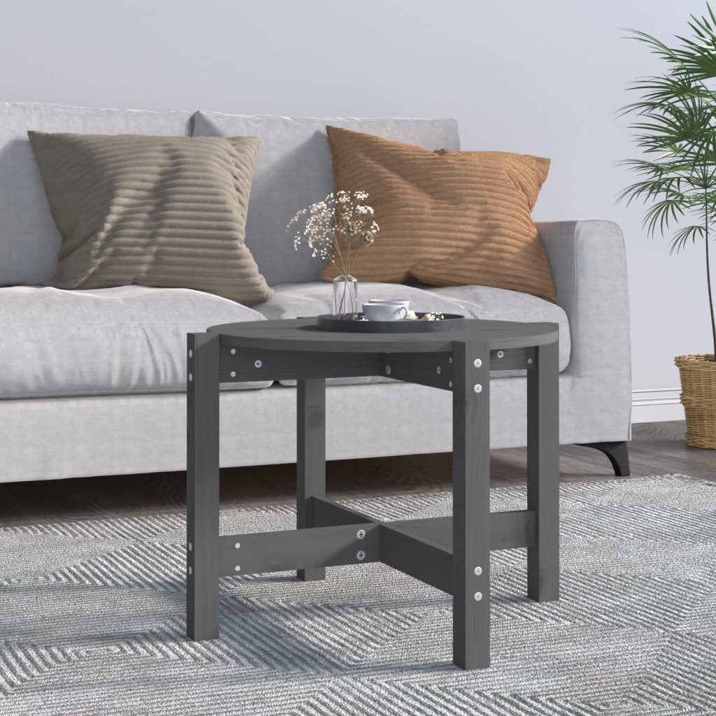 vidaXL sofabord Ø 62,5x45 cm massivt fyrretræ grå