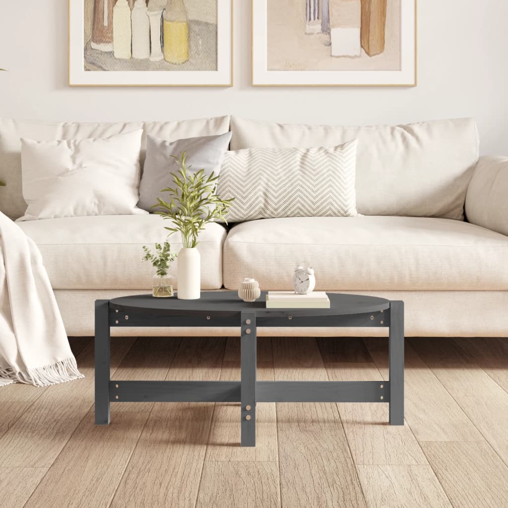 vidaXL Konferenčný stolík sivý 87x48x35 cm borovicový masív