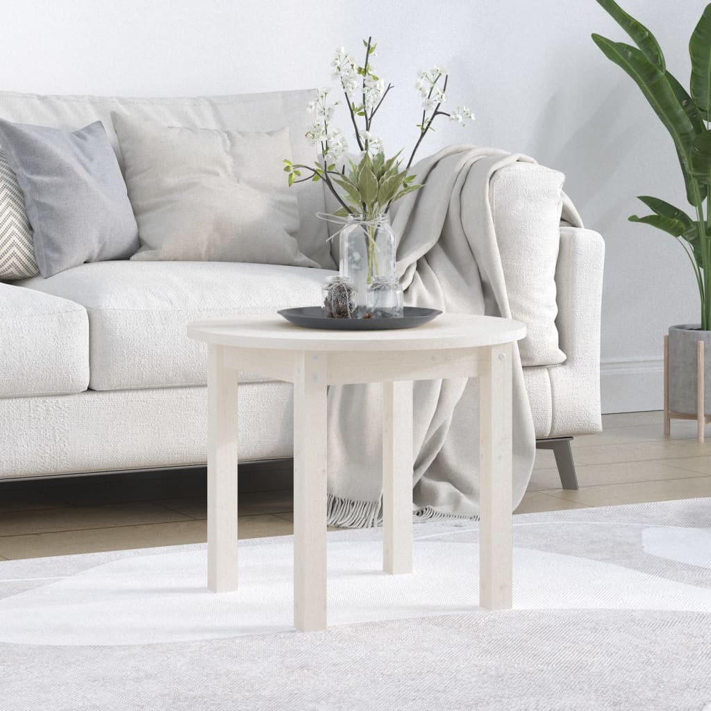 vidaXL sofabord Ø 55x45 cm massivt fyrretræ hvid