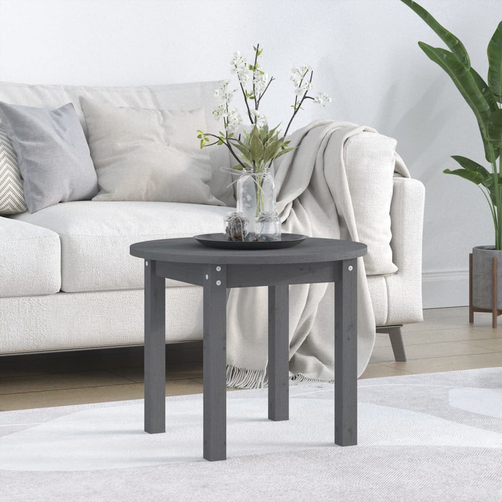 vidaXL sofabord Ø 55x45 cm massivt fyrretræ grå