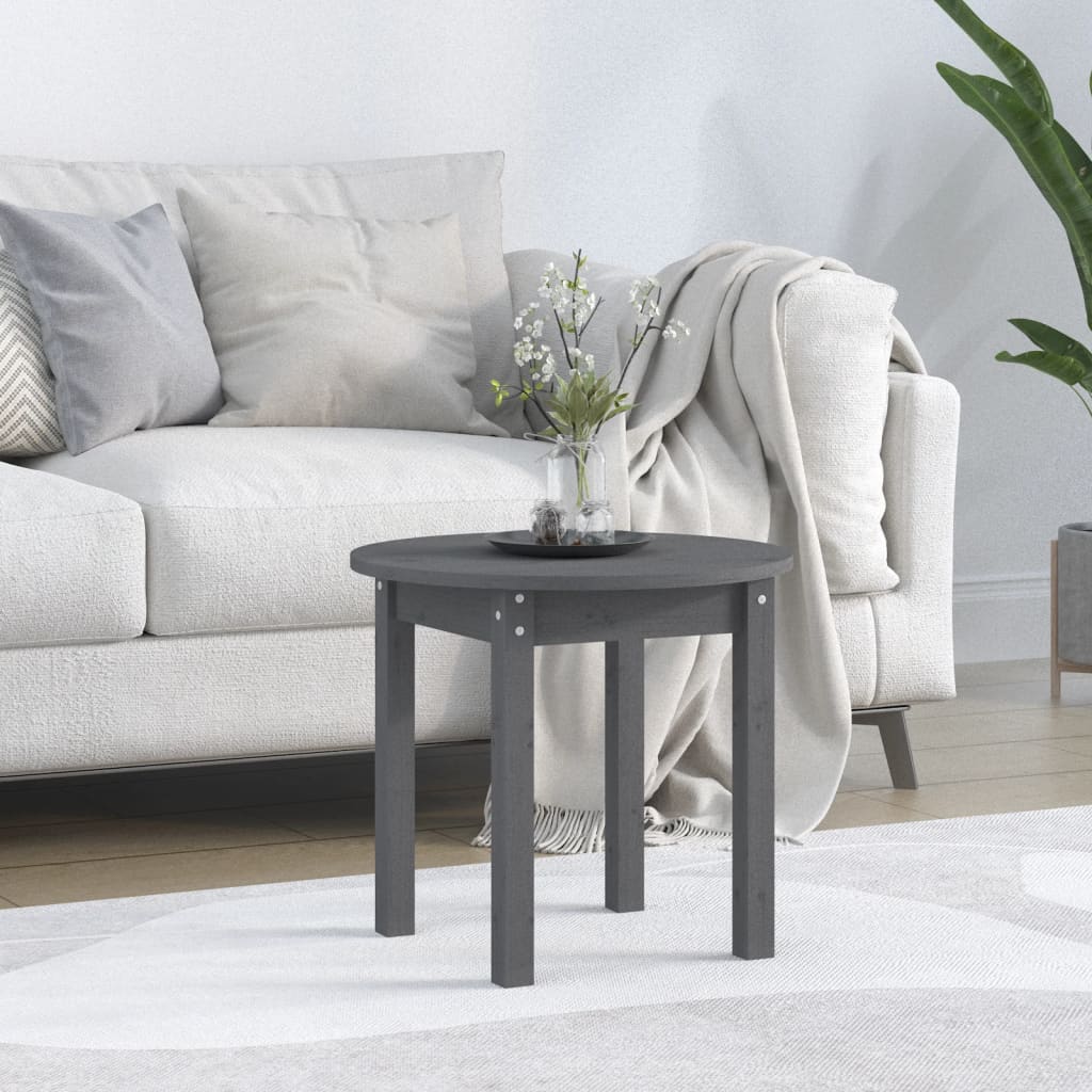vidaXL sofabord Ø 45x40 cm massivt fyrretræ grå
